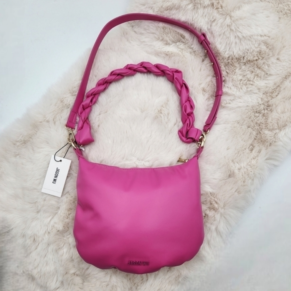 Jason Wu hot pink‎ vegan leather crossbody bag Braided leather handle NWT